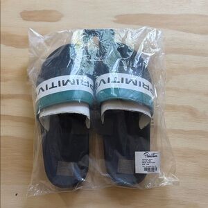 Primitive Slide Sandals in Navy, Teal & White
